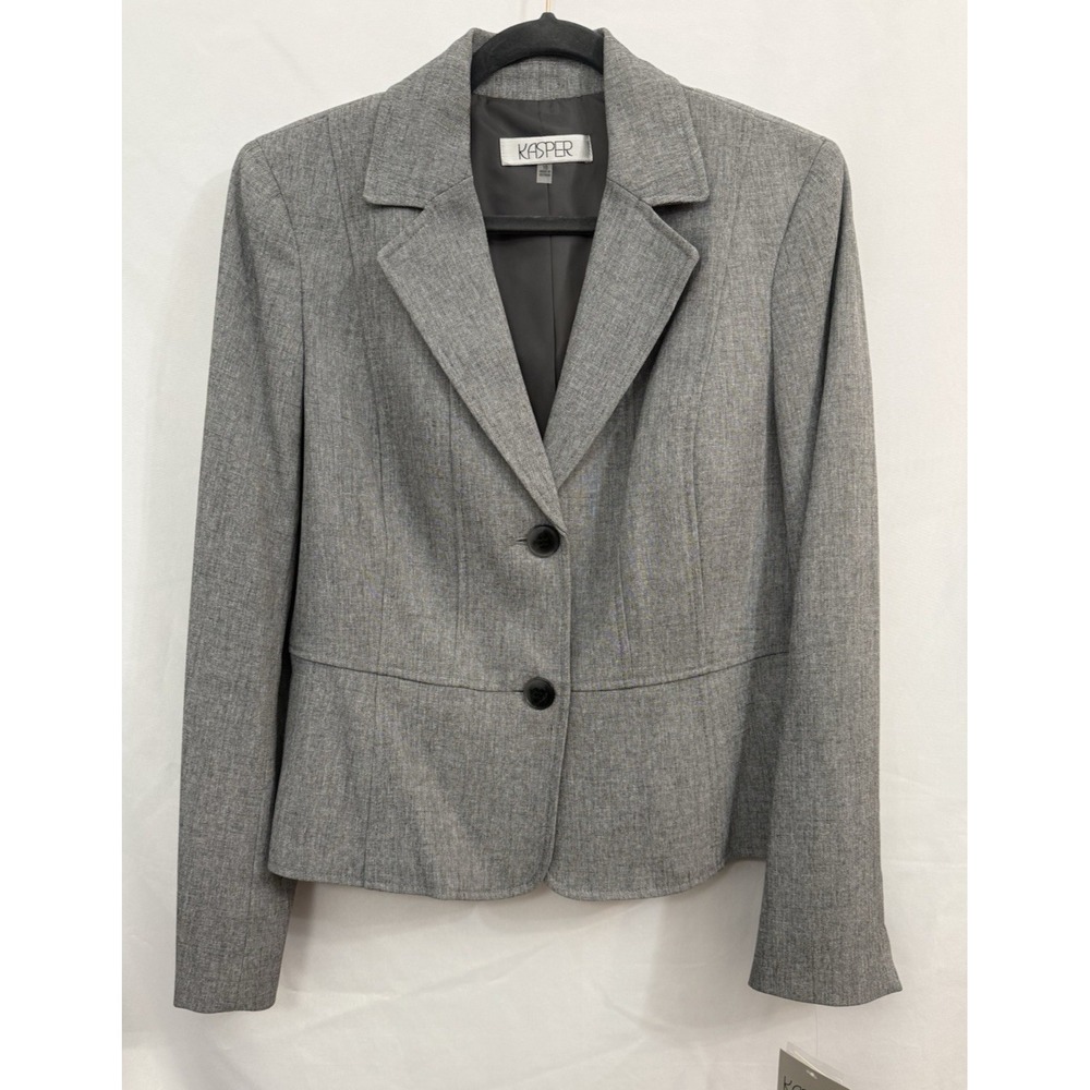 NWT‎ Kasper Blazer Jacket Light Gray 2 Button Closure Lined Womens Size 10